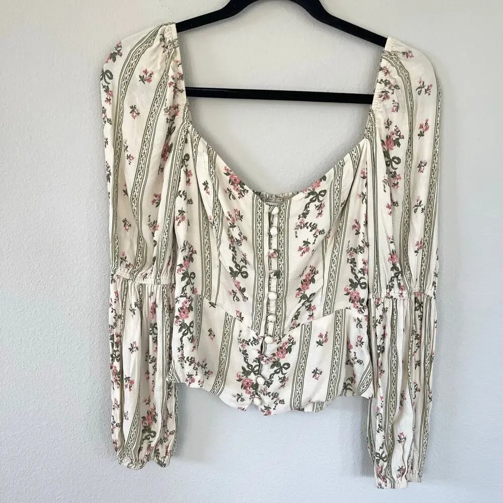 Reformation Cera Floral Pink Green Blouse (4)
